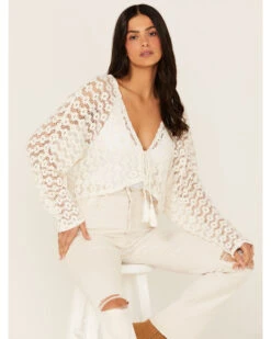 Sadie & Sage Women's Bright Light Lace Cropped Cardigan