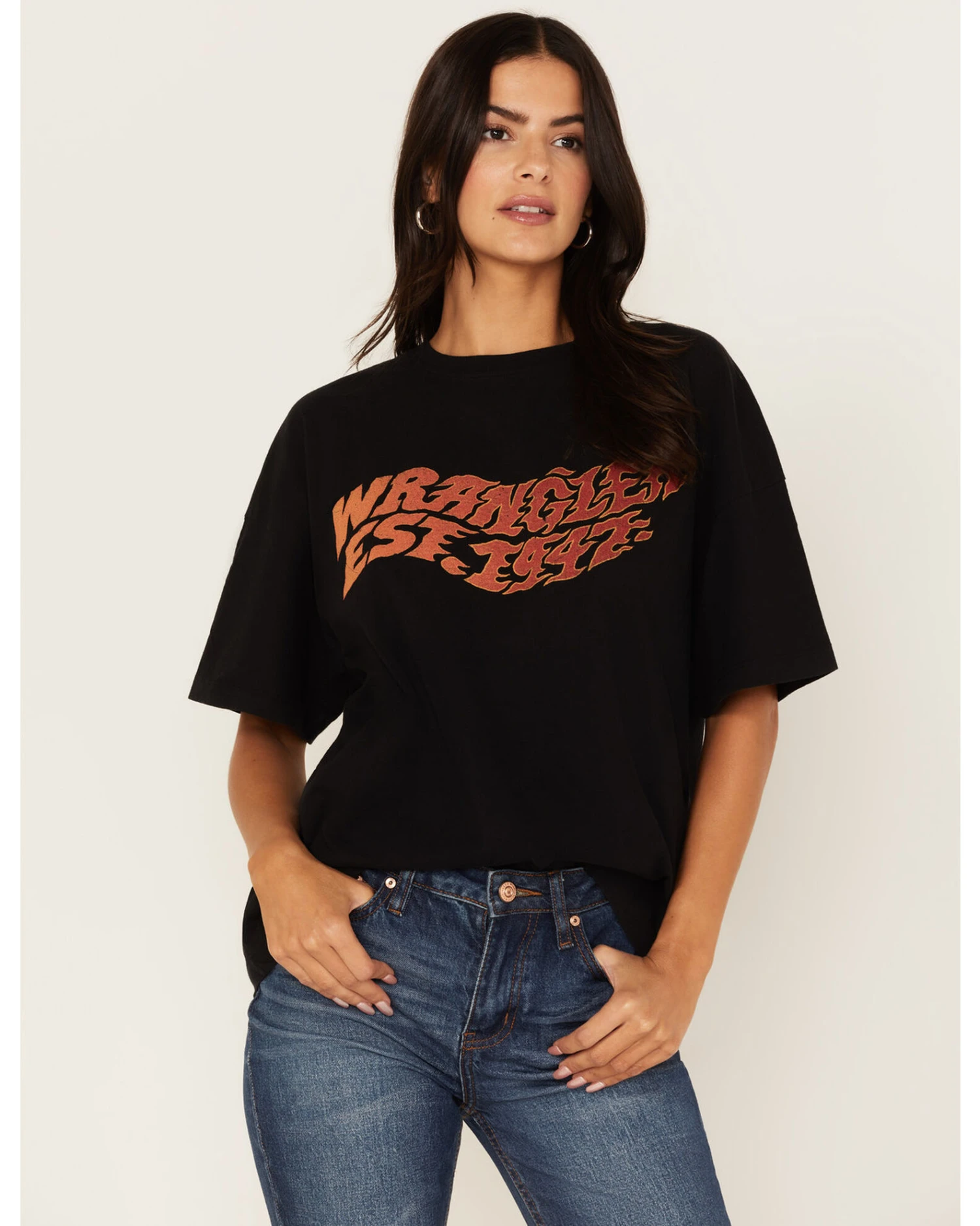 Wrangler Women's Est 1947 Fire Logo Graphic Girlfriend Tee 1 Wrangler Women's Est 1947 Fire Logo Graphic Girlfriend Tee