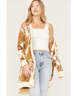 Cleo + Wolf Women's Floral Knit Jacquard Long Cardigan Sweater -Deals Grace Apparel Store 2000372896 110 P3