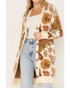 Cleo + Wolf Women's Floral Knit Jacquard Long Cardigan Sweater -Deals Grace Apparel Store 2000372896 110 P4