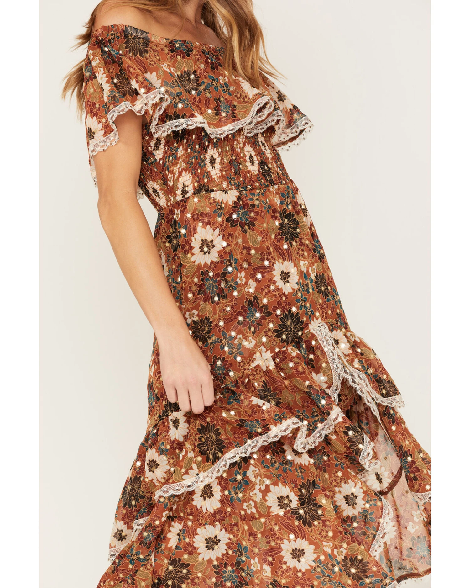 Shyanne Women's Floral Print Off-Shoulder Ruffle Maxi Dress 3 Shyanne Women's Floral Print Off-Shoulder Ruffle Maxi Dress - Image 3