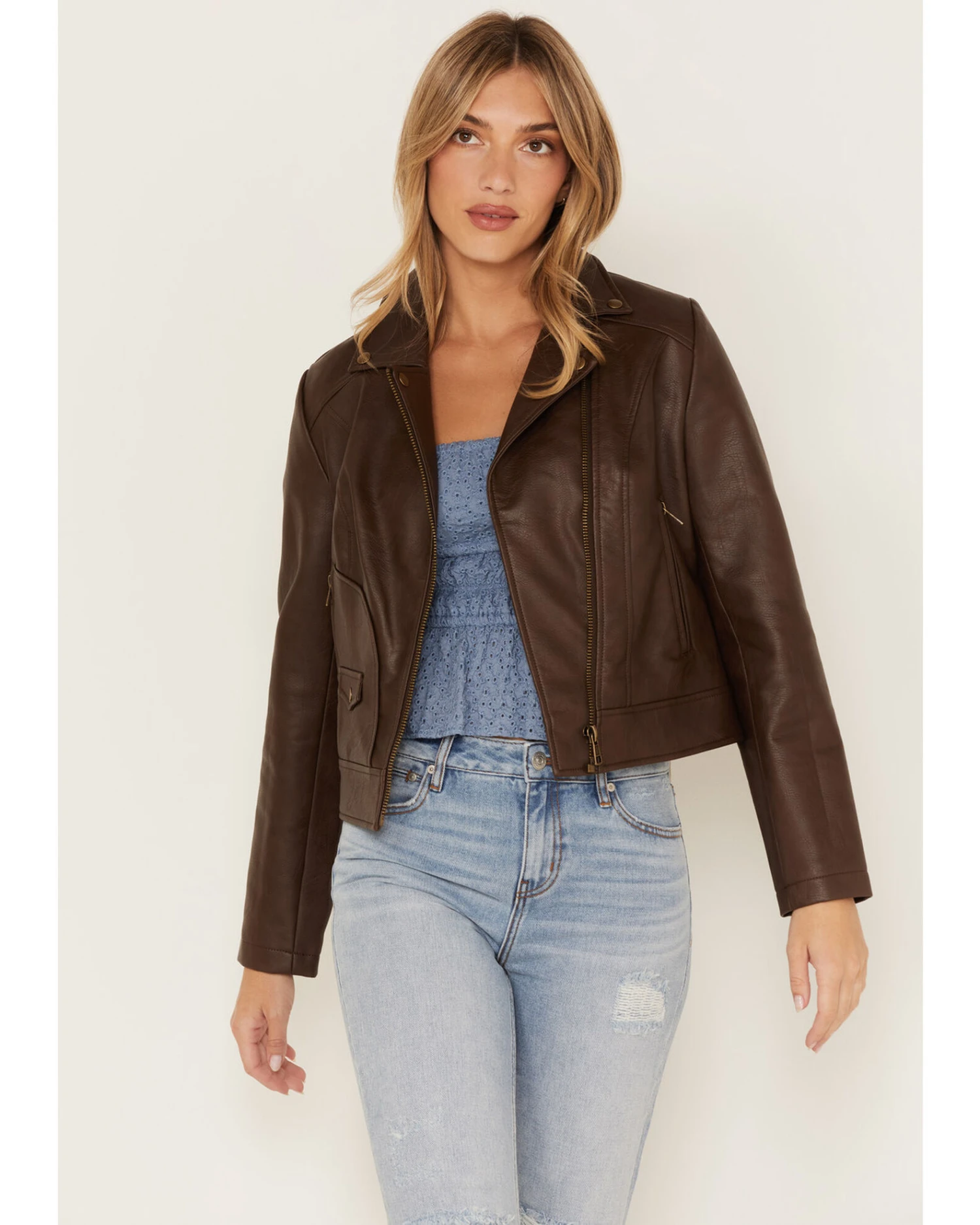 Cleo + Wolf Women's Faux Leather Moto Jacket 1 Cleo + Wolf Women's Faux Leather Moto Jacket