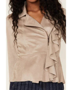 Shyanne Women's Ruffle Faux Suede Moto Jacket -Deals Grace Apparel Store 2000373361 251 P3