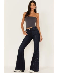 Shyanne Women's Embroidered Dark Wash High Rise Stretch Flare Jeans