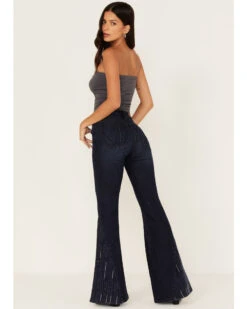 Shyanne Women's Embroidered Dark Wash High Rise Stretch Flare Jeans -Deals Grace Apparel Store 2000373384 416 P3