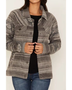 Cruel Girl Women's Striped Geo Print Fleece Trucker Shacket -Deals Grace Apparel Store 2000373573 001 P3