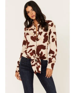 Idyllwind Women's Cow Print Tie Front Long Sleeve Western Shirt