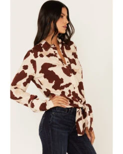 Idyllwind Women's Cow Print Tie Front Long Sleeve Western Shirt 7 Idyllwind Women's Cow Print Tie Front Long Sleeve Western Shirt -Deals Grace Apparel Store 2000373634 110 P4
