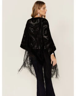 Idyllwind Women's Velvet Floral Fringe Kimono 7 Idyllwind Women's Velvet Floral Fringe Kimono -Deals Grace Apparel Store 2000375290 001 P4