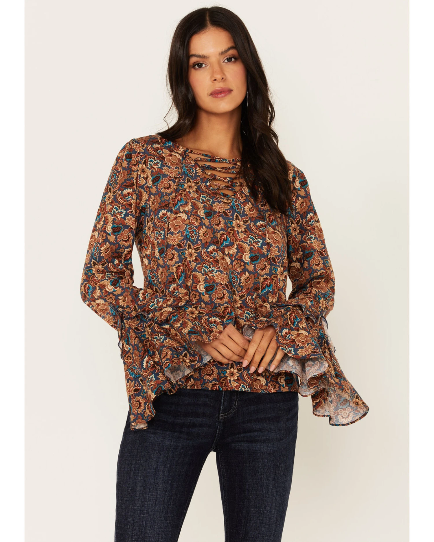 Idyllwind Women's Rouge Paisley Print Lace-Up Top 1 Idyllwind Women's Rouge Paisley Print Lace-Up Top