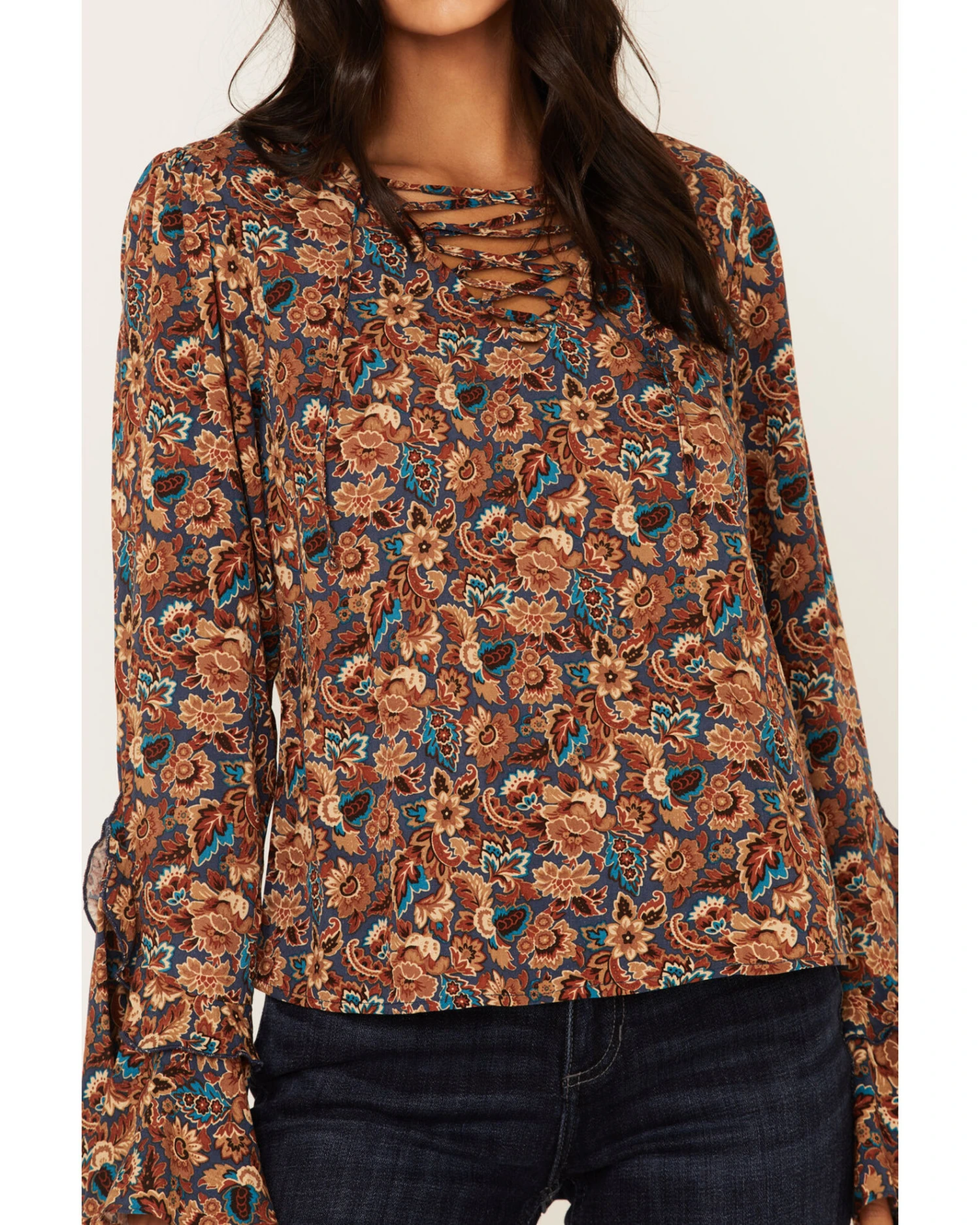 Idyllwind Women's Rouge Paisley Print Lace-Up Top 2 Idyllwind Women's Rouge Paisley Print Lace-Up Top - Image 2