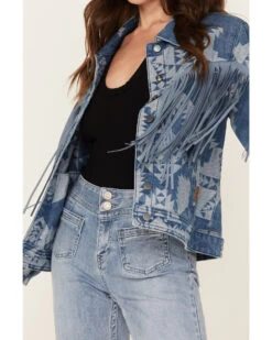 Rock & Roll Denim Women's Southwestern Print Fringe Denim Jacket 6 Rock & Roll Denim Women's Southwestern Print Fringe Denim Jacket -Deals Grace Apparel Store 2000375463 400 P3
