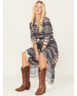 Stetson Women's Serape Stripe Print Long Sleeve Midi Dress