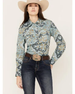 Cotton & Rye Women's Bandana Print Long Sleeve Snap Western Shirt