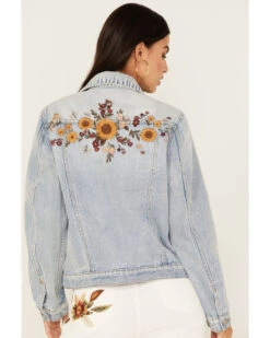 Driftwood Women's Falling Sunflower Light Wash Denim Jacket