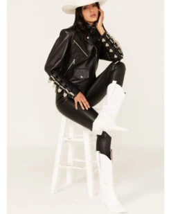 DANCASSAB Women's Bjork Leather Moto Biker Jacket