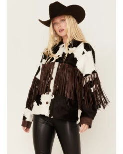 DANCASSAB Women's Taylor Hair-On Hide Fringe Jacket