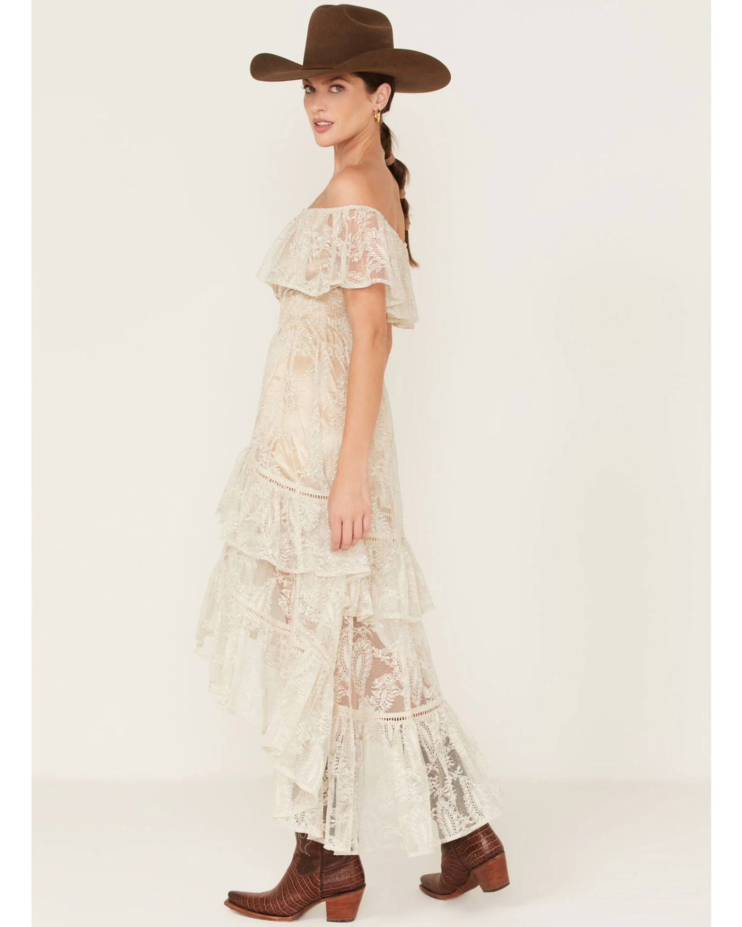 Shyanne Women's Off-Shoulder Tiered Lace Dress 2 Shyanne Women's Off-Shoulder Tiered Lace Dress - Image 2