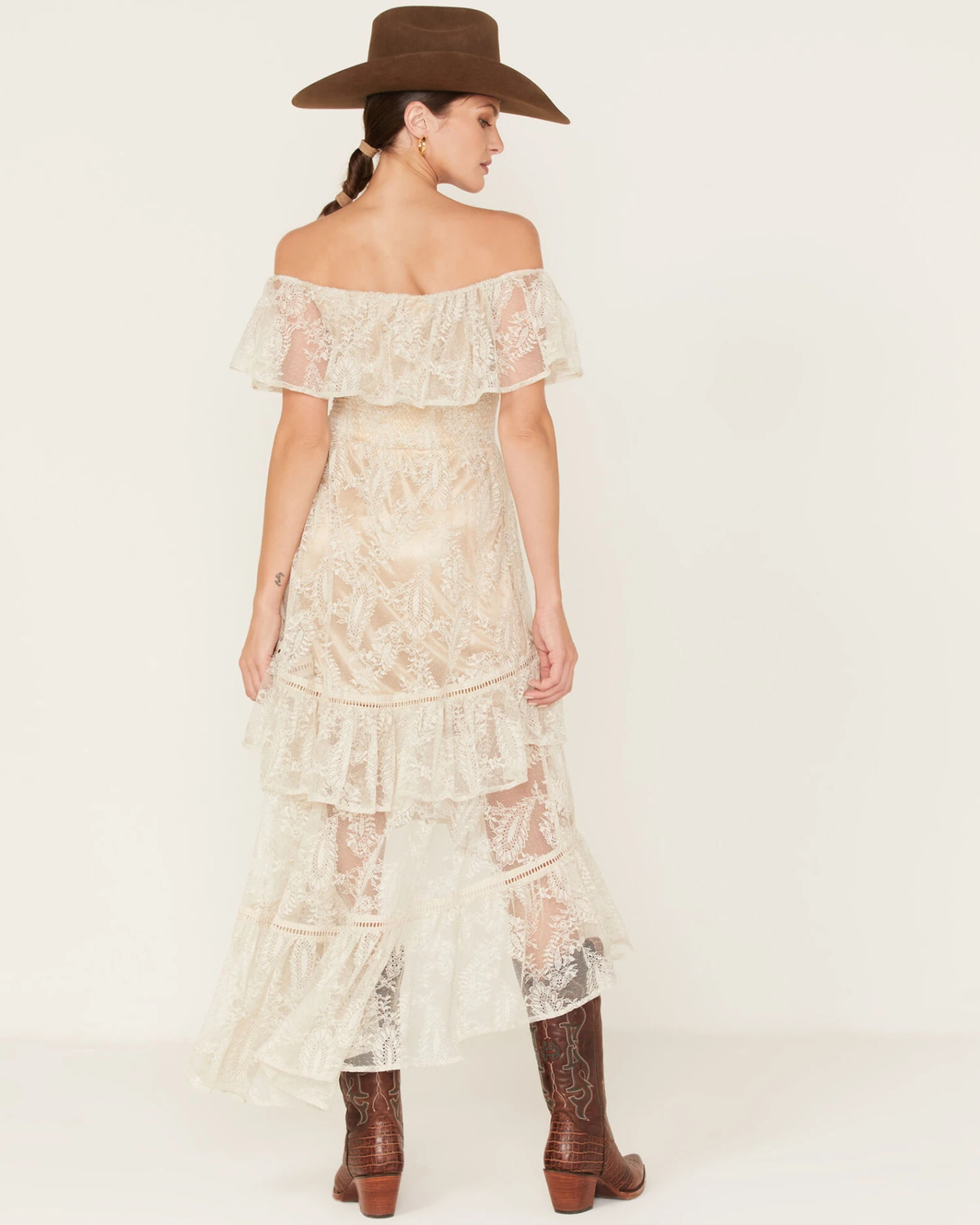 Shyanne Women's Off-Shoulder Tiered Lace Dress 4 Shyanne Women's Off-Shoulder Tiered Lace Dress - Image 4