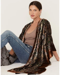 Shyanne Women's Floral Velvet Burnout Shawl