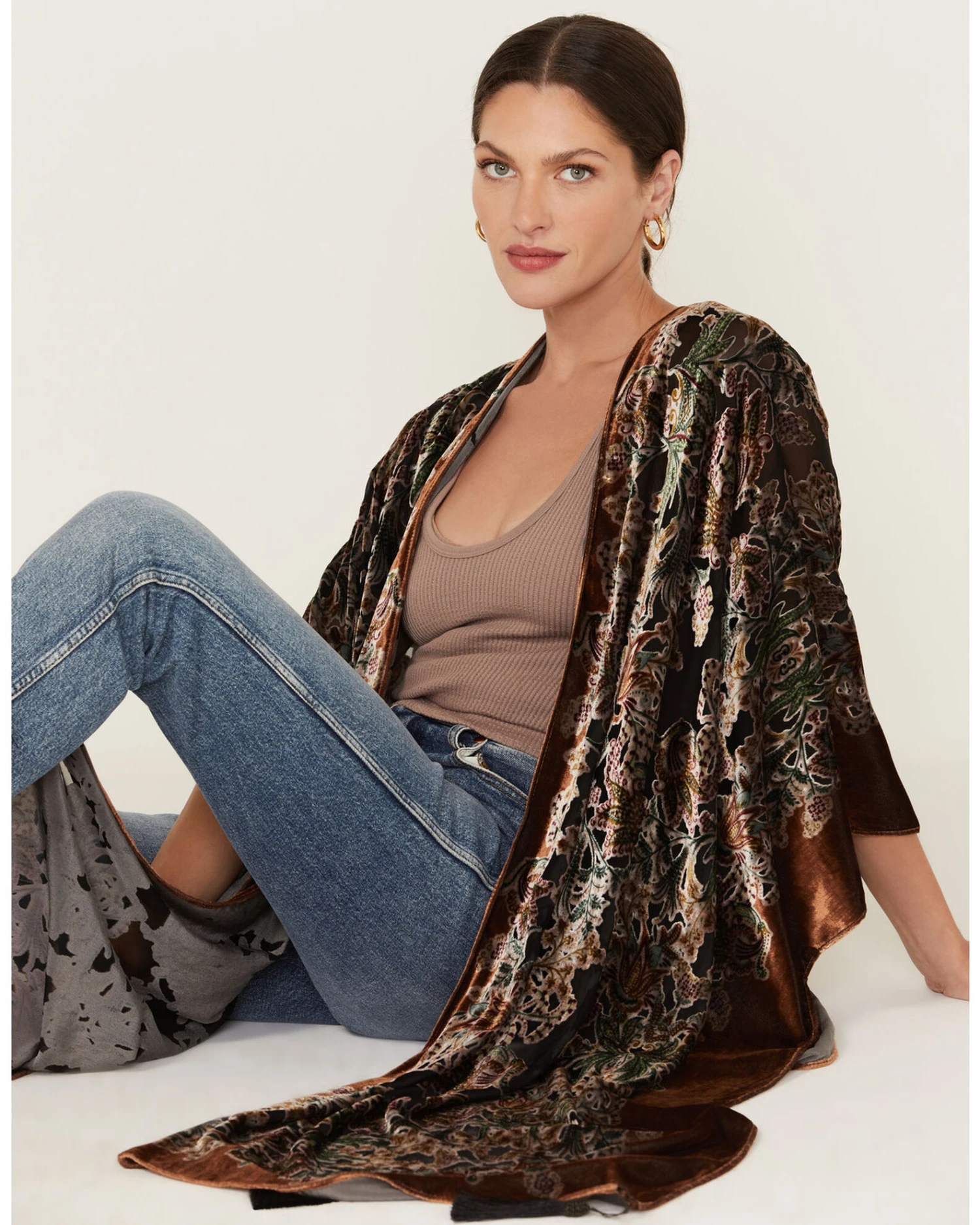 Shyanne Women's Floral Velvet Burnout Shawl 1 Shyanne Women's Floral Velvet Burnout Shawl