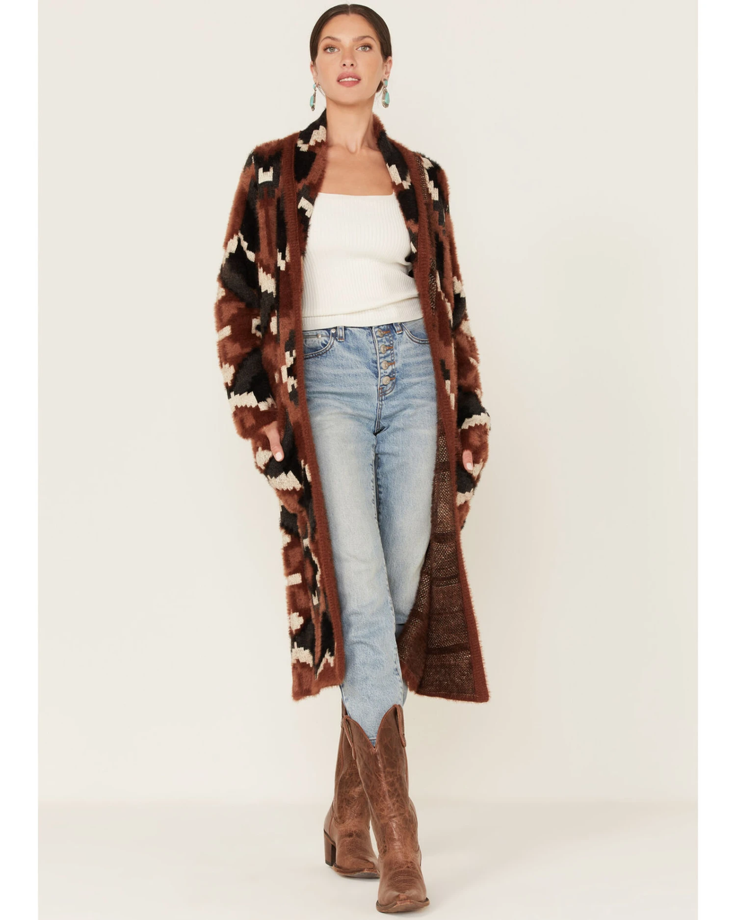 Shyanne Women's Southwestern Eyelash Knit Duster 1 Shyanne Women's Southwestern Eyelash Knit Duster