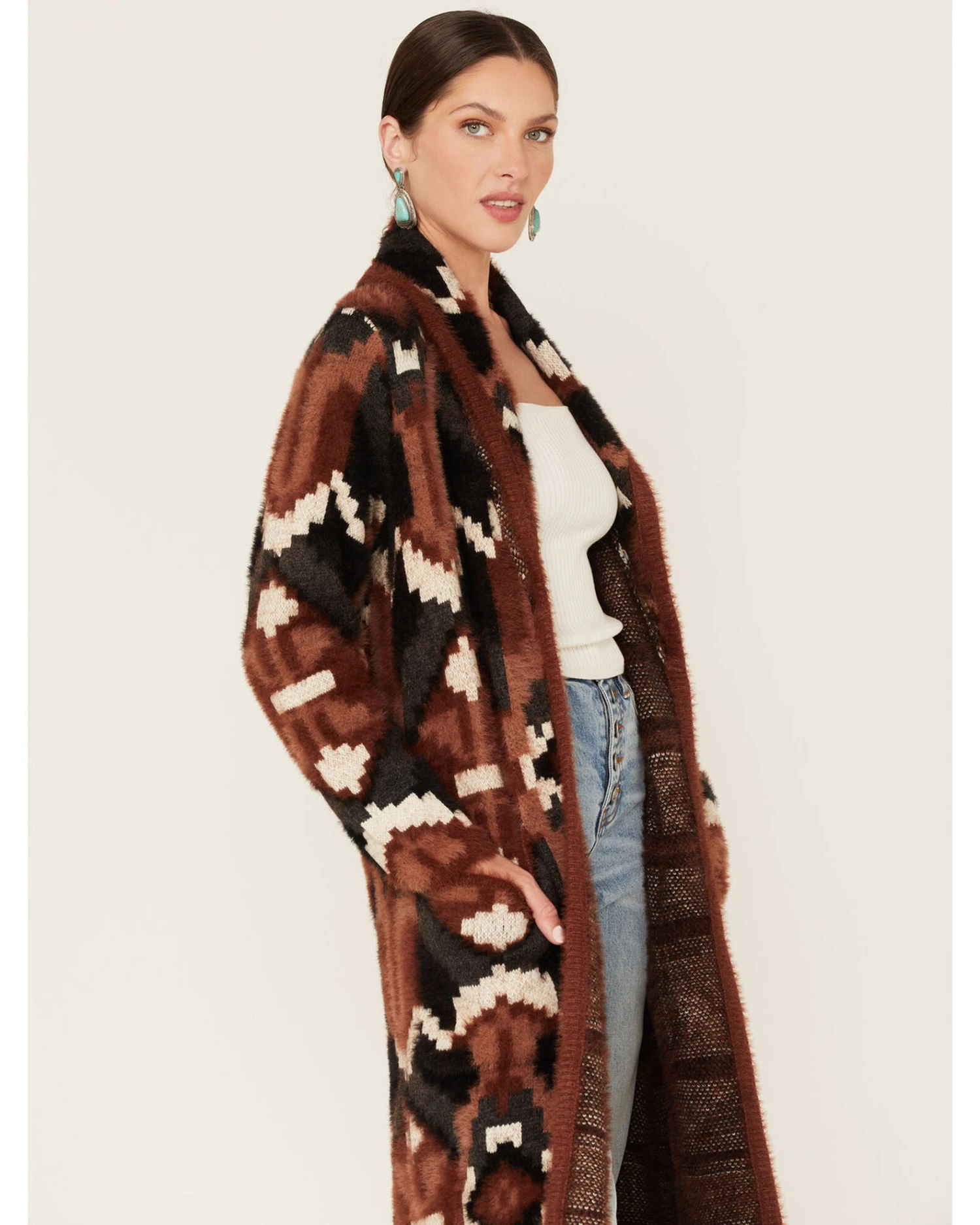 Shyanne Women's Southwestern Eyelash Knit Duster 2 Shyanne Women's Southwestern Eyelash Knit Duster - Image 2