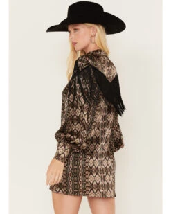 Shyanne Women's Long Sleeve Satin Fringe Mode Dress -Deals Grace Apparel Store 2000380639 001 P3