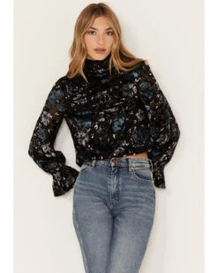 Shyanne Women's Burnout Floral Velvet Blouse