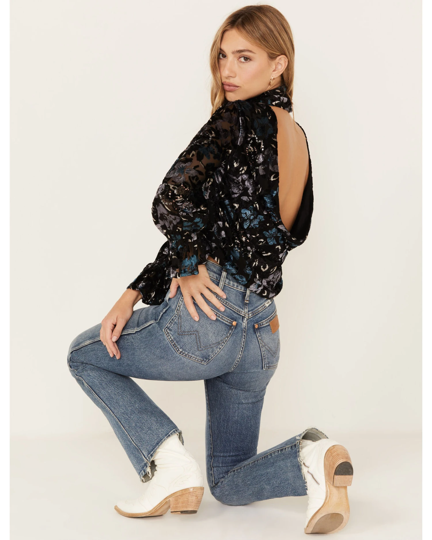 Shyanne Women's Burnout Floral Velvet Blouse 4 Shyanne Women's Burnout Floral Velvet Blouse - Image 4