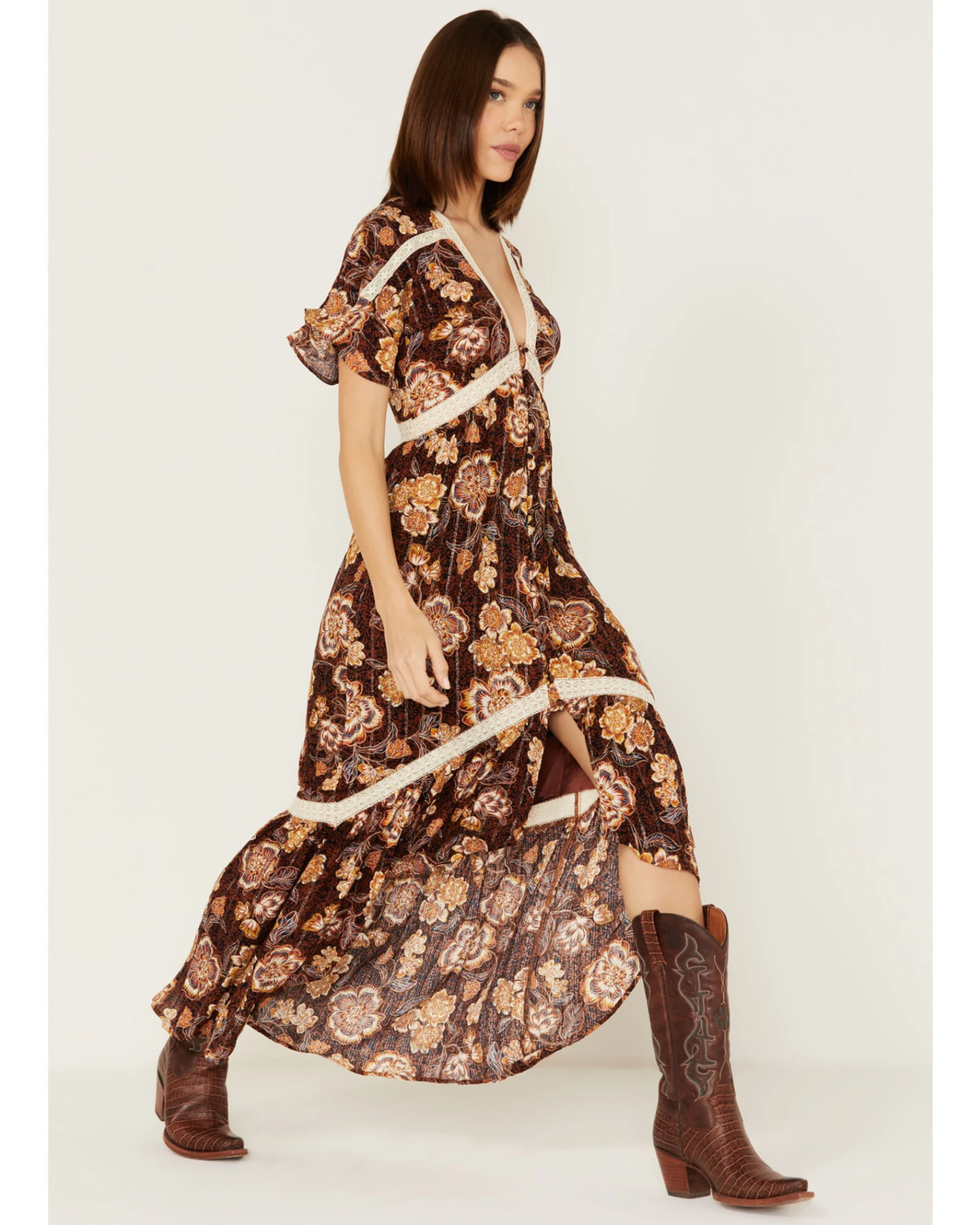 Shyanne Women's Short Sleeve Floral Print High Low Maxi Dress 2 Shyanne Women's Short Sleeve Floral Print High Low Maxi Dress - Image 2