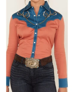 Rock & Roll Denim Women's Fringe Retro Long Sleeve Retro Snap Western Shirt -Deals Grace Apparel Store 2000381078 800 P3