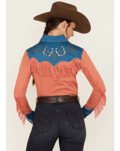 Rock & Roll Denim Women's Fringe Retro Long Sleeve Retro Snap Western Shirt -Deals Grace Apparel Store 2000381078 800 P4