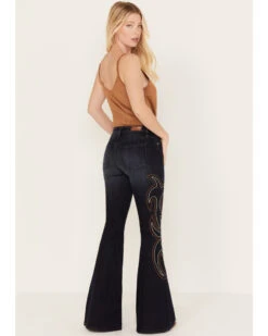 Shyanne Women's Dark Wash Mid Rise Embroidered Flare Jeans -Deals Grace Apparel Store 2000382922 415 P3