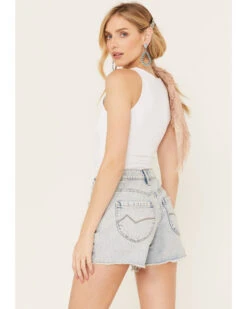 Cleo + Wolf Women's Light Wash Mid Rise Denim Distressed Shorts -Deals Grace Apparel Store 2000383231 412 P3