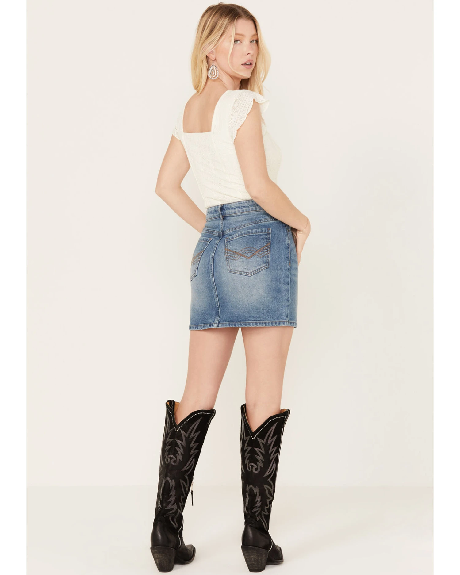 Idyllwind Women's Baryywood High Rise Denim Rhinestone Skirt 3 Idyllwind Women's Baryywood High Rise Denim Rhinestone Skirt - Image 3