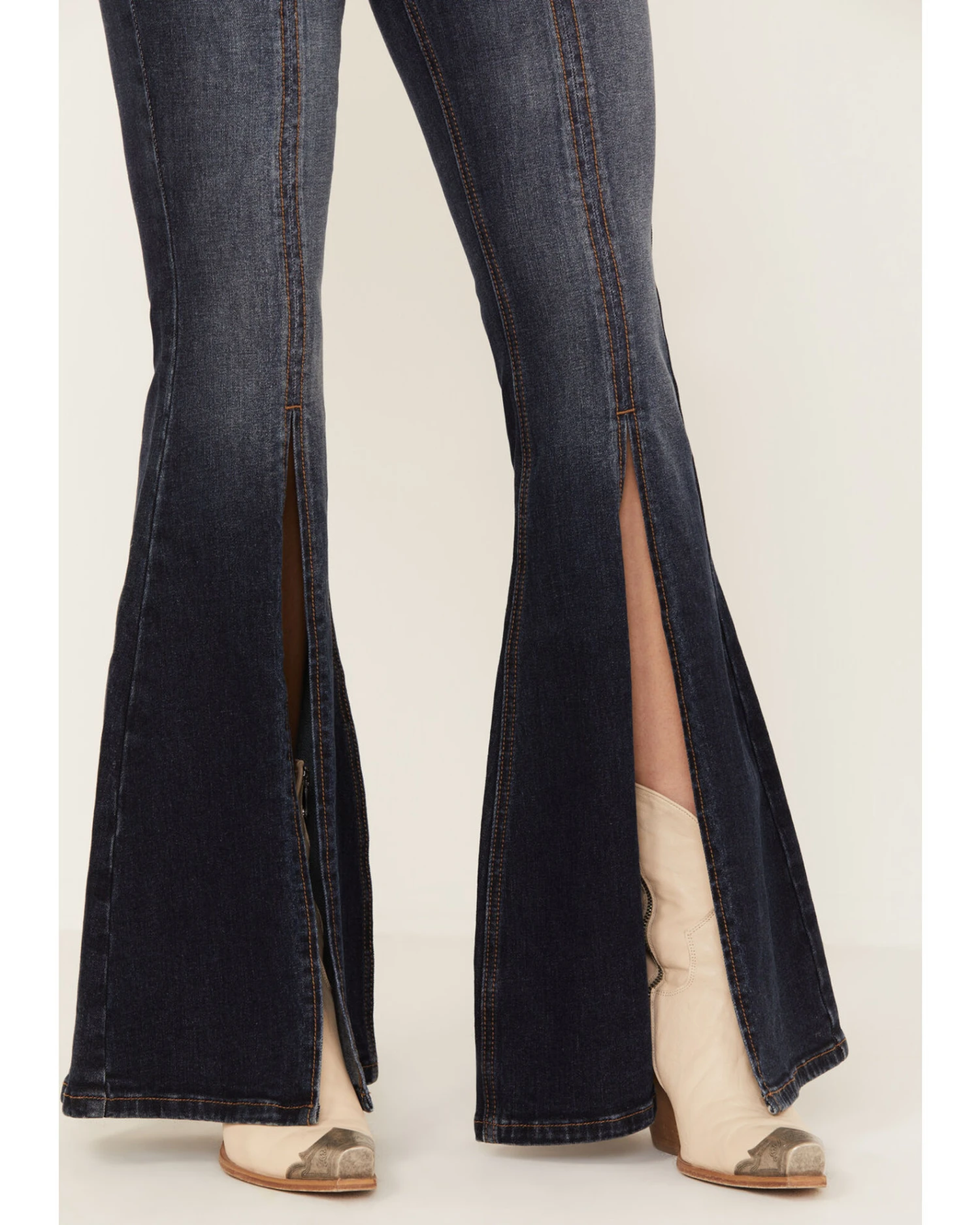 Shyanne Women's Dark Wash Mid Rise Slit Boot Cut Jeans 2 Shyanne Women's Dark Wash Mid Rise Slit Boot Cut Jeans - Image 2