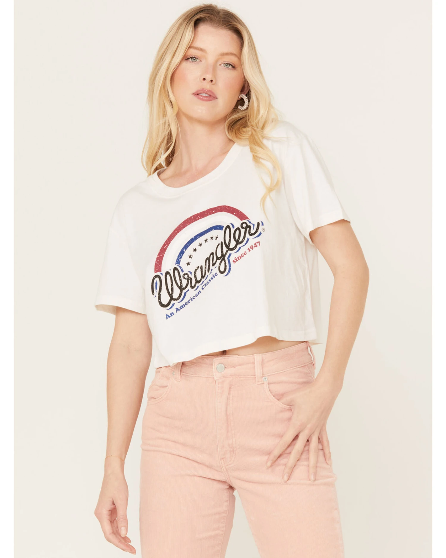 Wrangler Women's Cropped Short Sleeve Logo Graphic Tee 1 Wrangler Women's Cropped Short Sleeve Logo Graphic Tee
