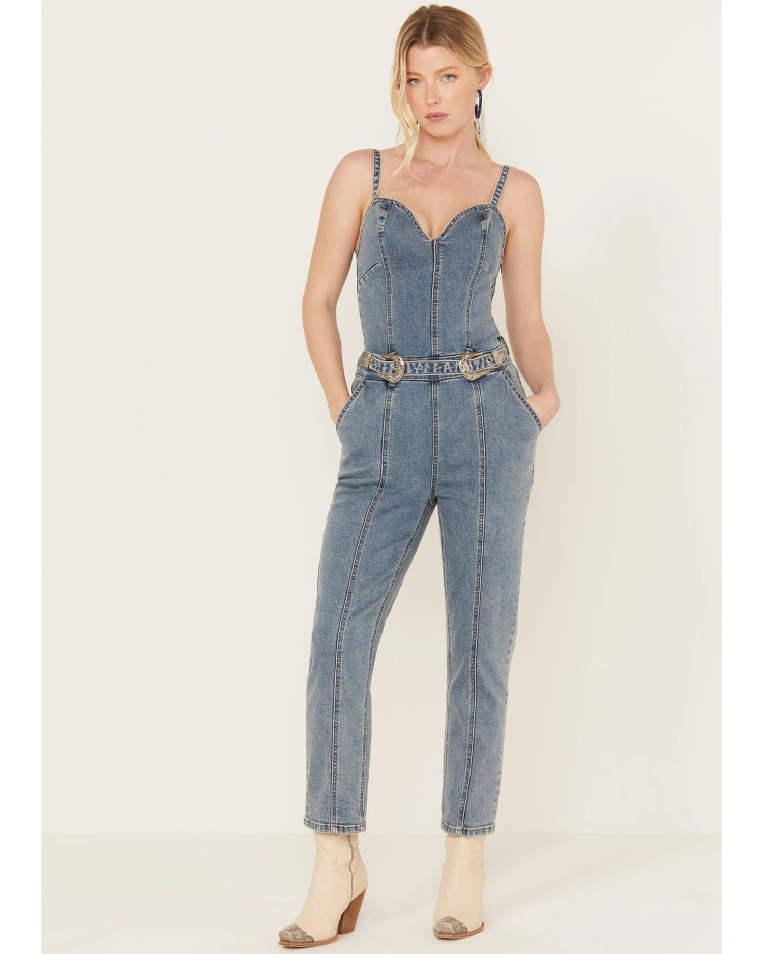 Rock & Roll Denim Women's Medium Wash Straight Leg Stretch Jumpsuit 2 Rock & Roll Denim Women's Medium Wash Straight Leg Stretch Jumpsuit - Image 2