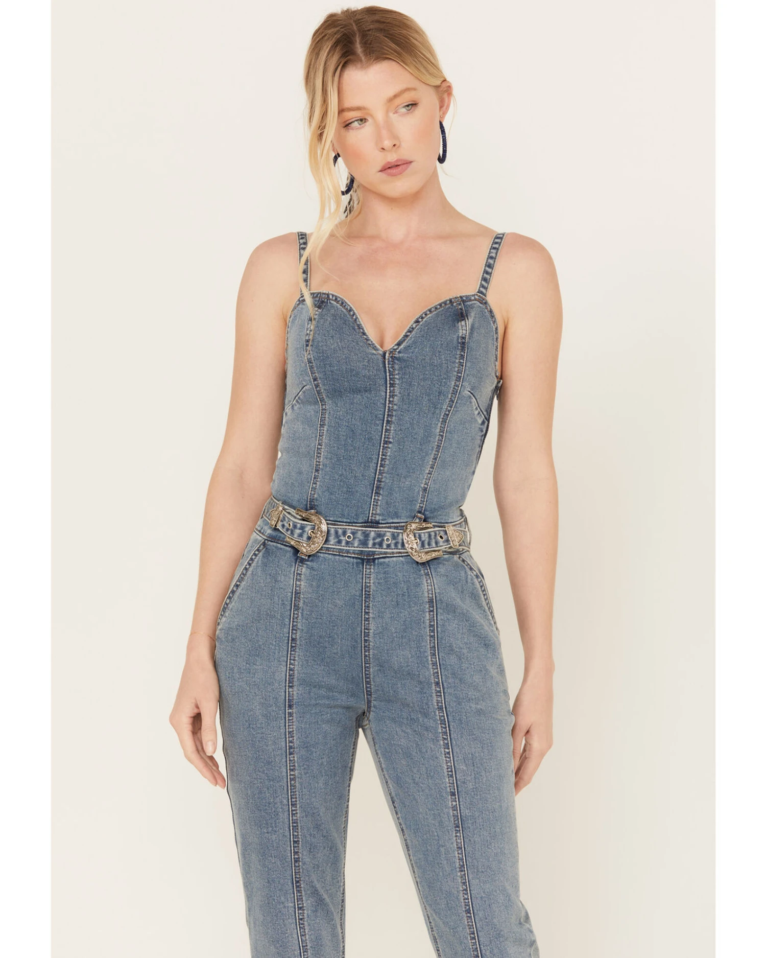 Rock & Roll Denim Women's Medium Wash Straight Leg Stretch Jumpsuit 3 Rock & Roll Denim Women's Medium Wash Straight Leg Stretch Jumpsuit - Image 3