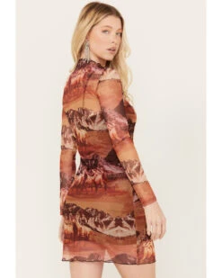 Rock & Roll Denim Women's Mesh Printed Long Sleeve Dress -Deals Grace Apparel Store 2000384987 220 P4