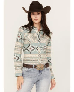 Rock & Roll Denim Women's Southwestern Print Long Sleeve Western Snap Shirt