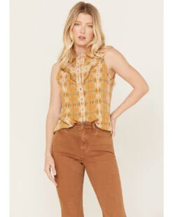 Rock & Roll Denim Women's Southwestern Print Sleeveless Snap Tank