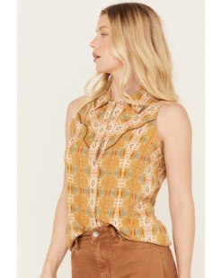 Rock & Roll Denim Women's Southwestern Print Sleeveless Snap Tank -Deals Grace Apparel Store 2000384992 702 P3