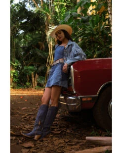 Rock & Roll Denim Medium Wash Patch Denim Skirt