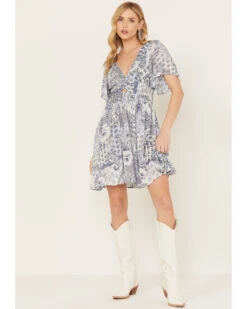 Angie Women's Paisley Print Short Sleeve Mini Dress