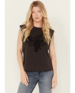 Idyllwind Women's Cornflower Fringe Sleeve Graphic Tee