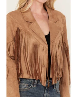 Saints & Hearts Women's Faux Suede Cropped Fringe Jacket -Deals Grace Apparel Store 2000386537 280 P3