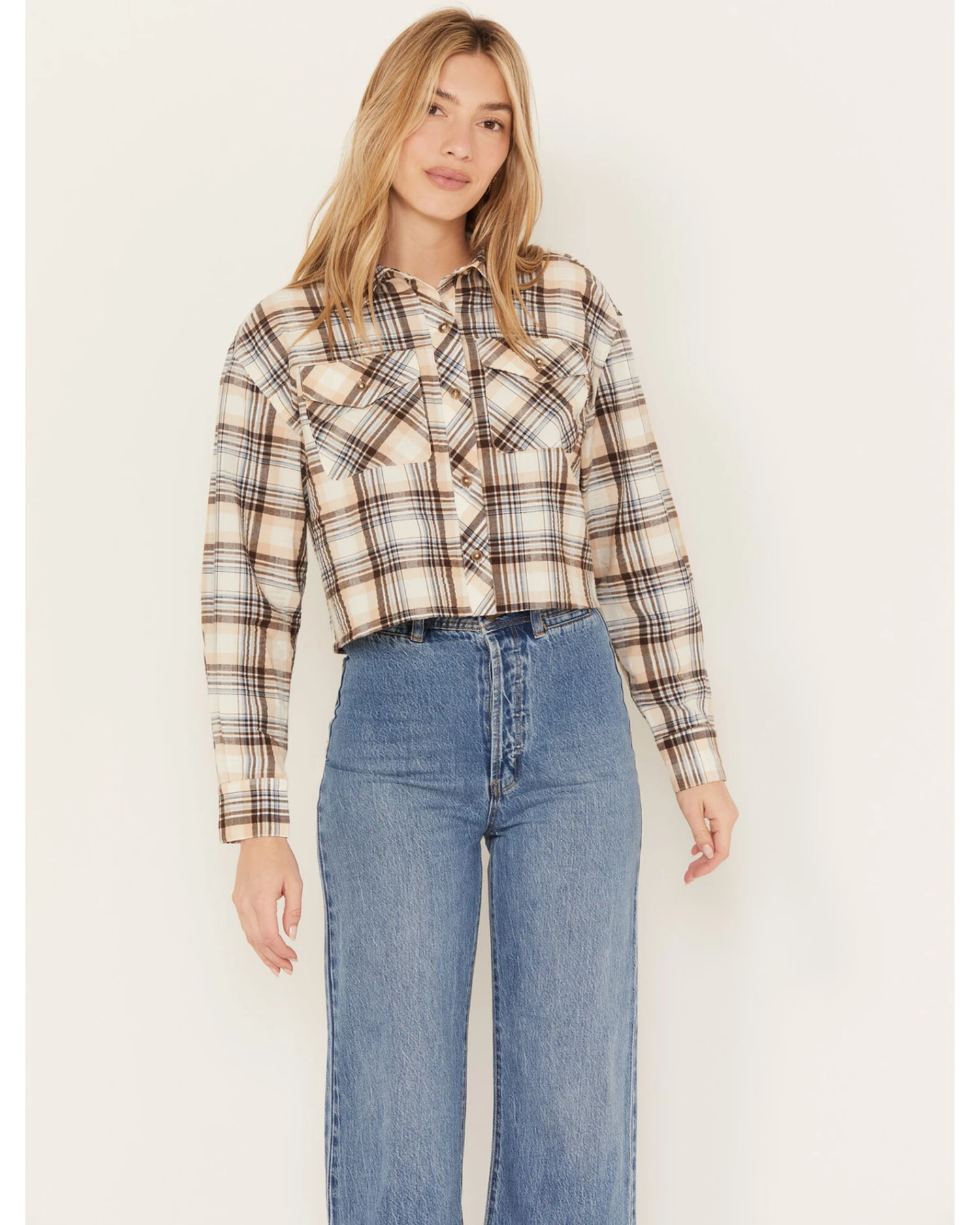 Cleo + Wolf Women's Plaid Print Cropped Shirt 1 Cleo + Wolf Women's Plaid Print Cropped Shirt