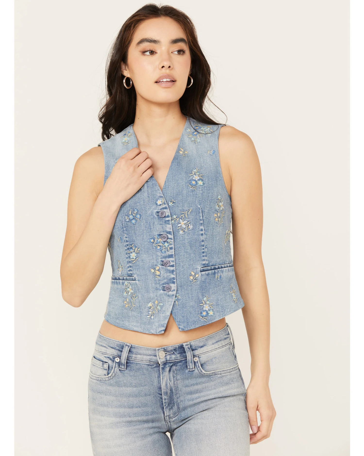 Driftwood Women's Nola Sky Light Wash Floral Print Denim Vest 2 Driftwood Women's Nola Sky Light Wash Floral Print Denim Vest - Image 2